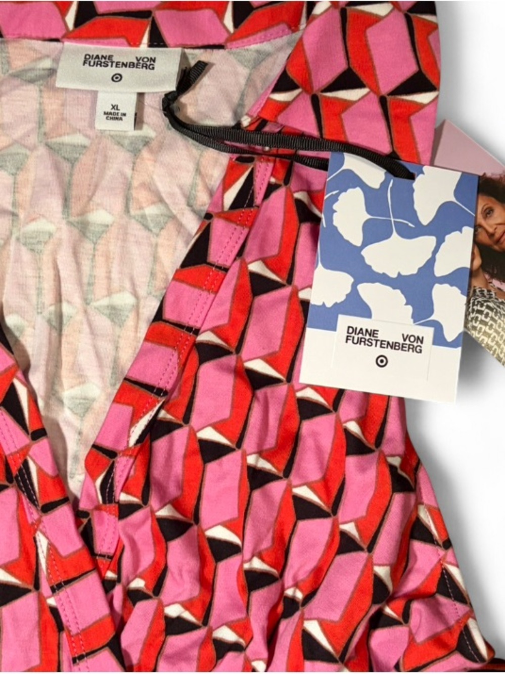 NWT Diane Von Furstenberg Pink Geometric Wrap Wide Leg Jumpsuit XL - Picture 5 of 5